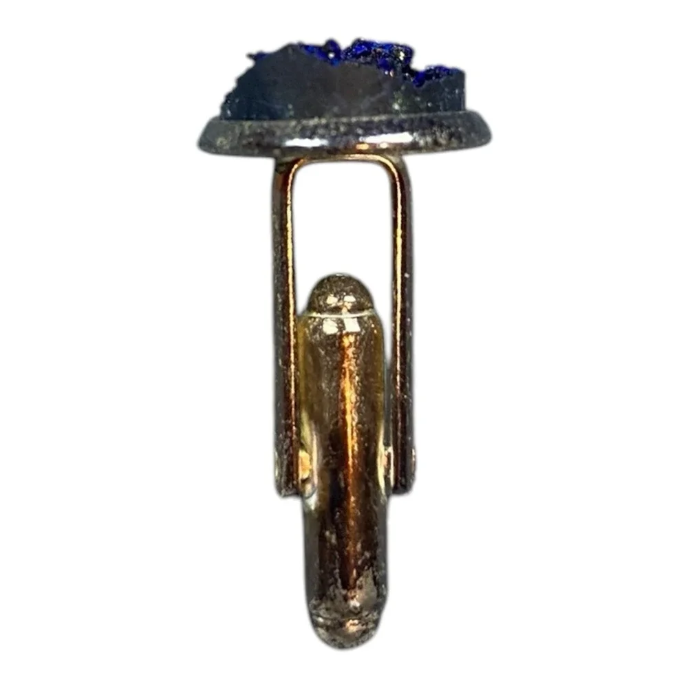 Silver‎ Tone Metallic Blue Faux Crystal Shimmer Cufflinks Lightweight Round